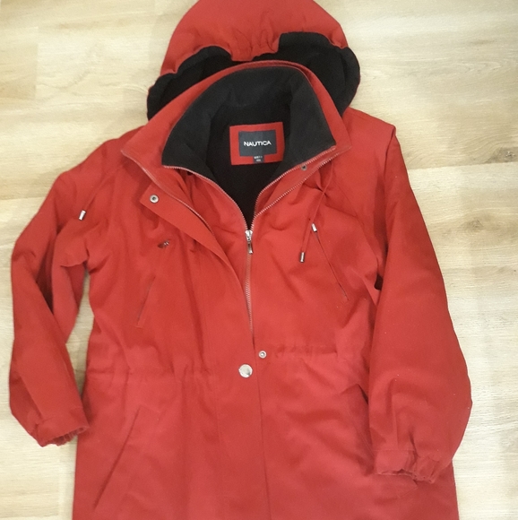 Nautica Women's Red Hooded Winter Jacket - Size Medium Fleece Lined Jacket - Picture 7 of 11